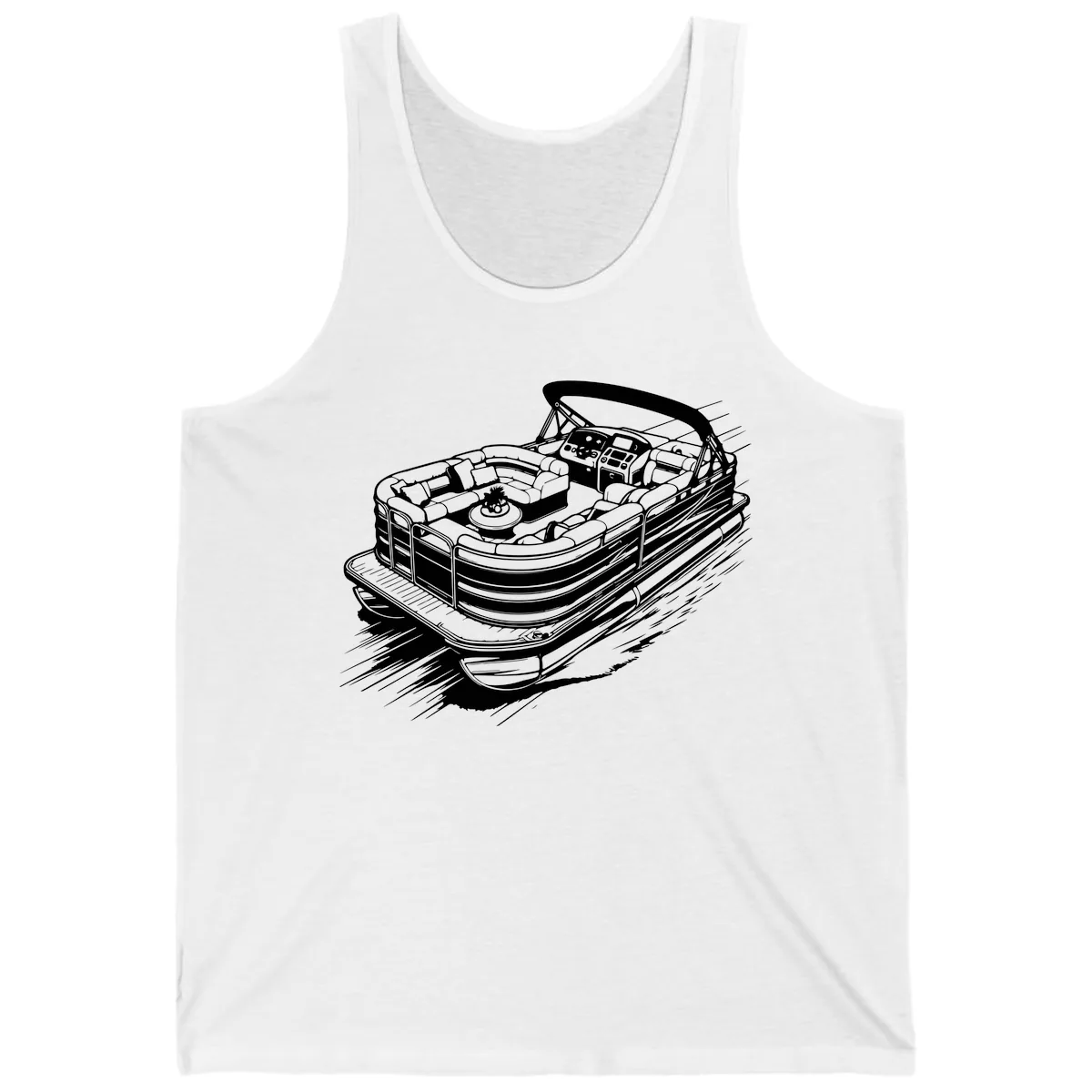 Pontoon Boat Adventure Illustration Tank in White