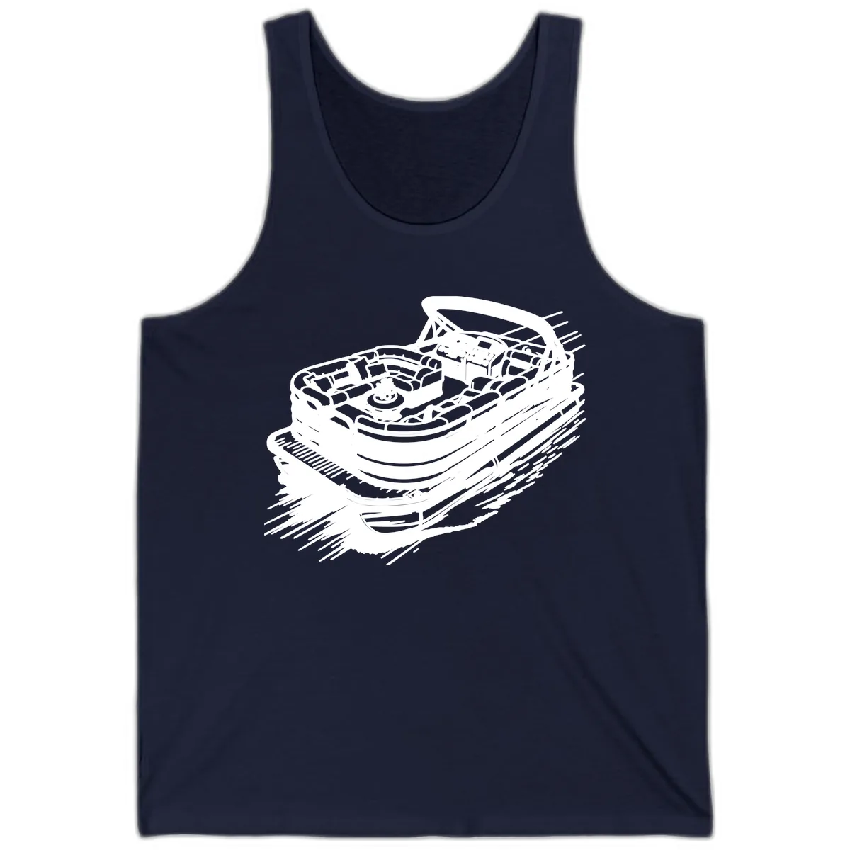 Pontoon Boat Adventure Illustration Tank in Navy