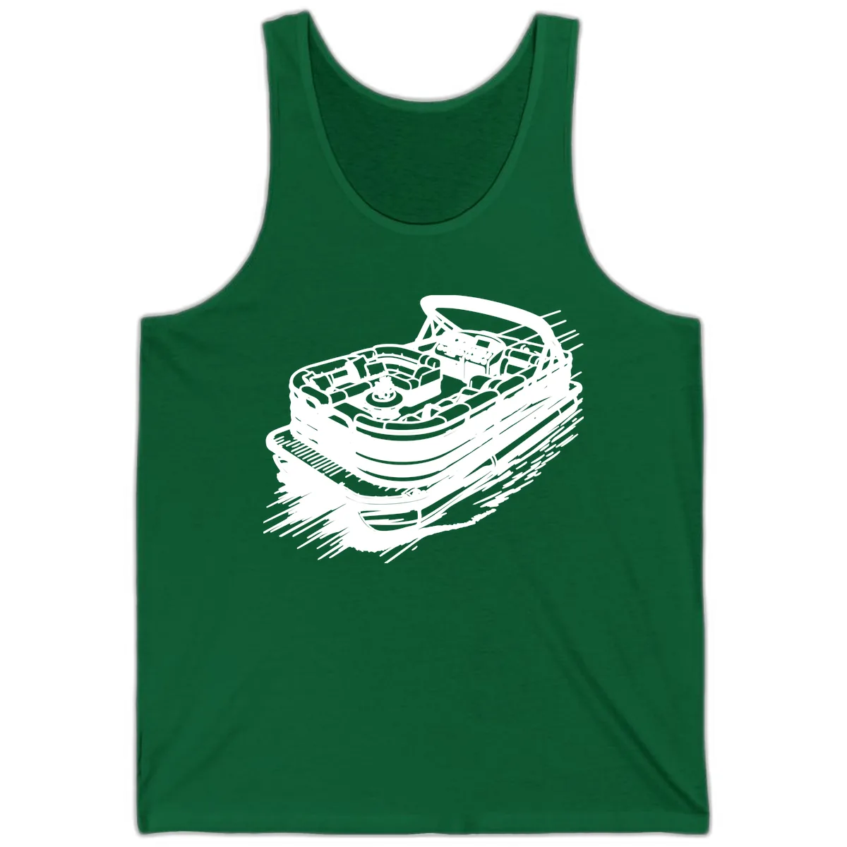 Pontoon Boat Adventure Illustration Tank in Kelly