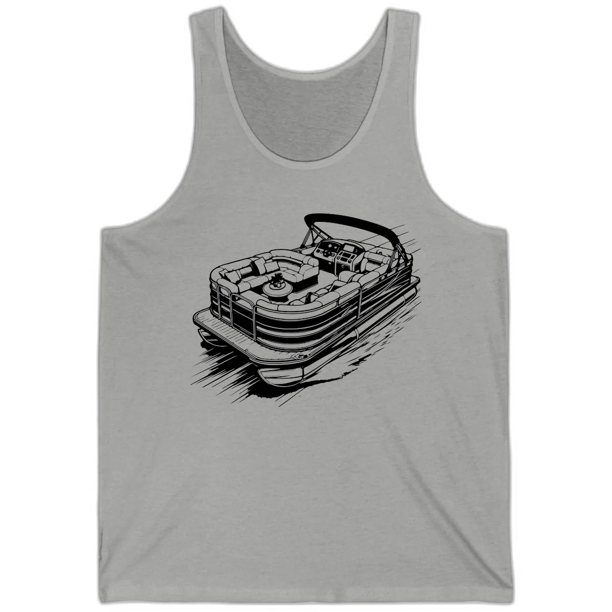 Pontoon Boat Adventure Illustration Tank in Athletic Heather