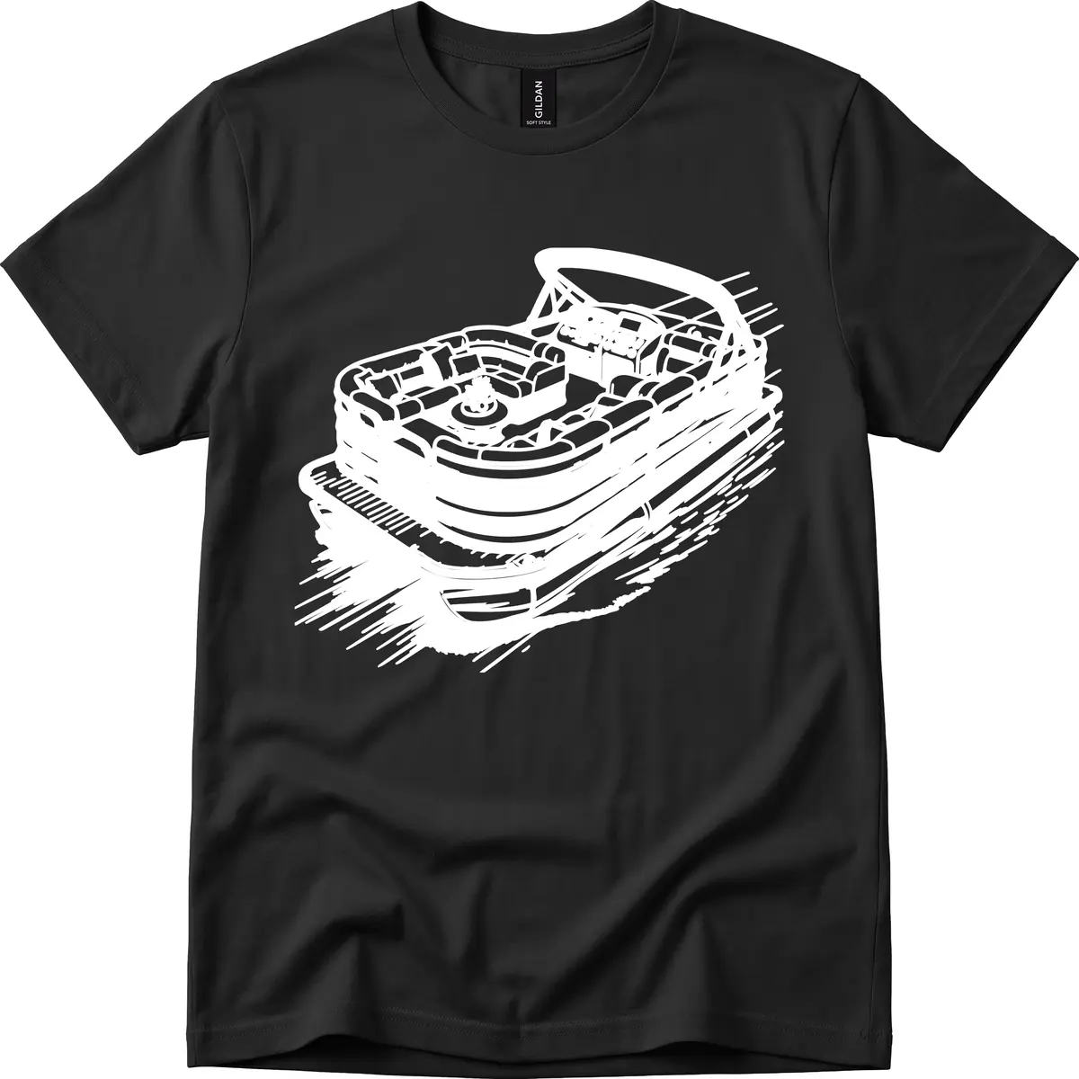 Pontoon Boat Adventure Illustration T-Shirt in Black