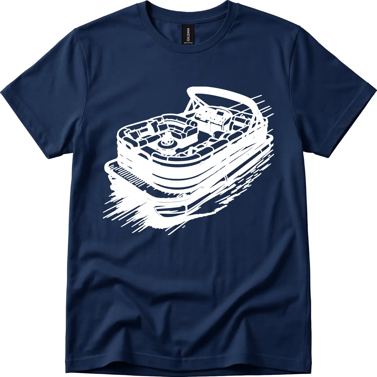 Pontoon Boat Adventure Illustration T-Shirt in Navy