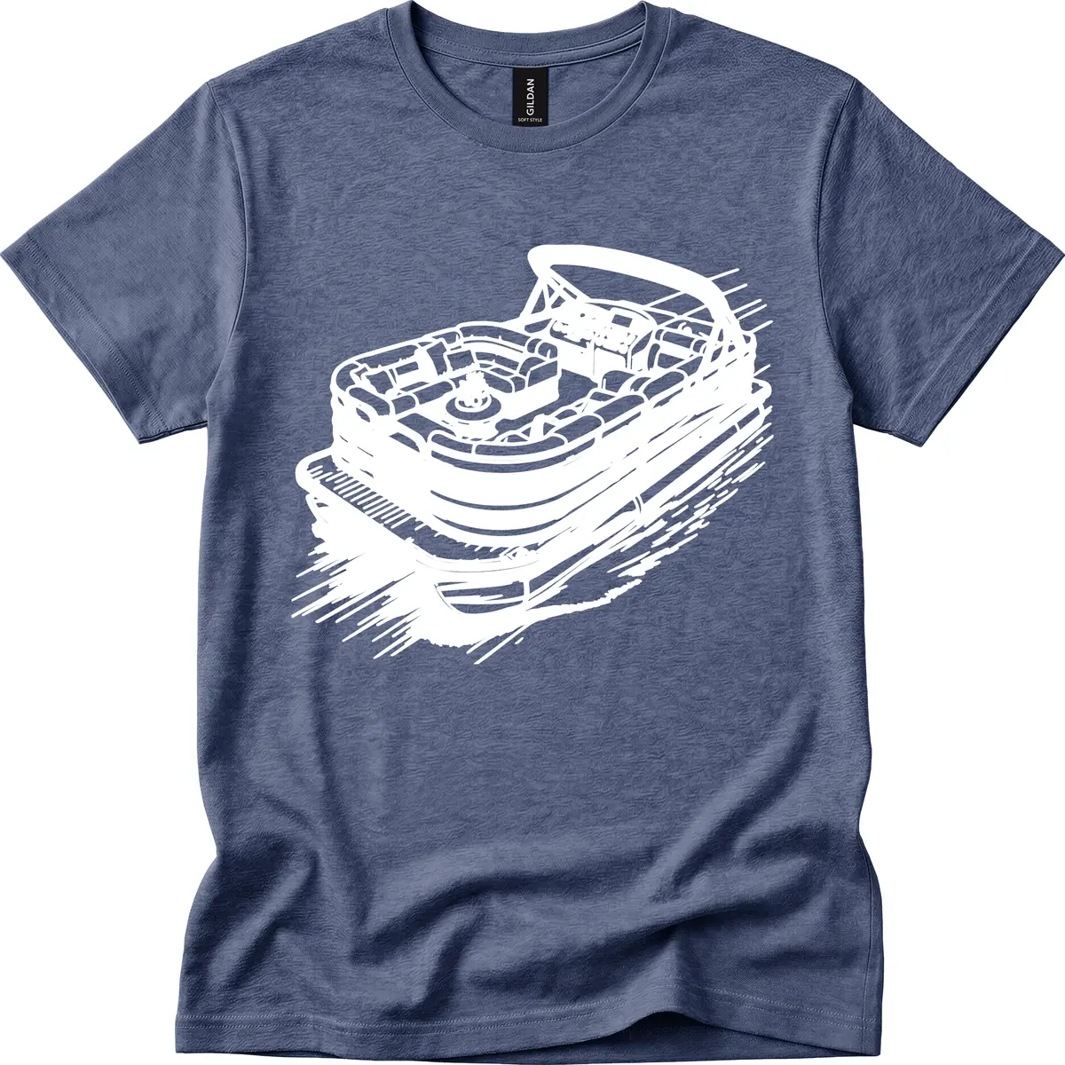 Pontoon Boat Adventure Illustration T-Shirt in Heather Navy