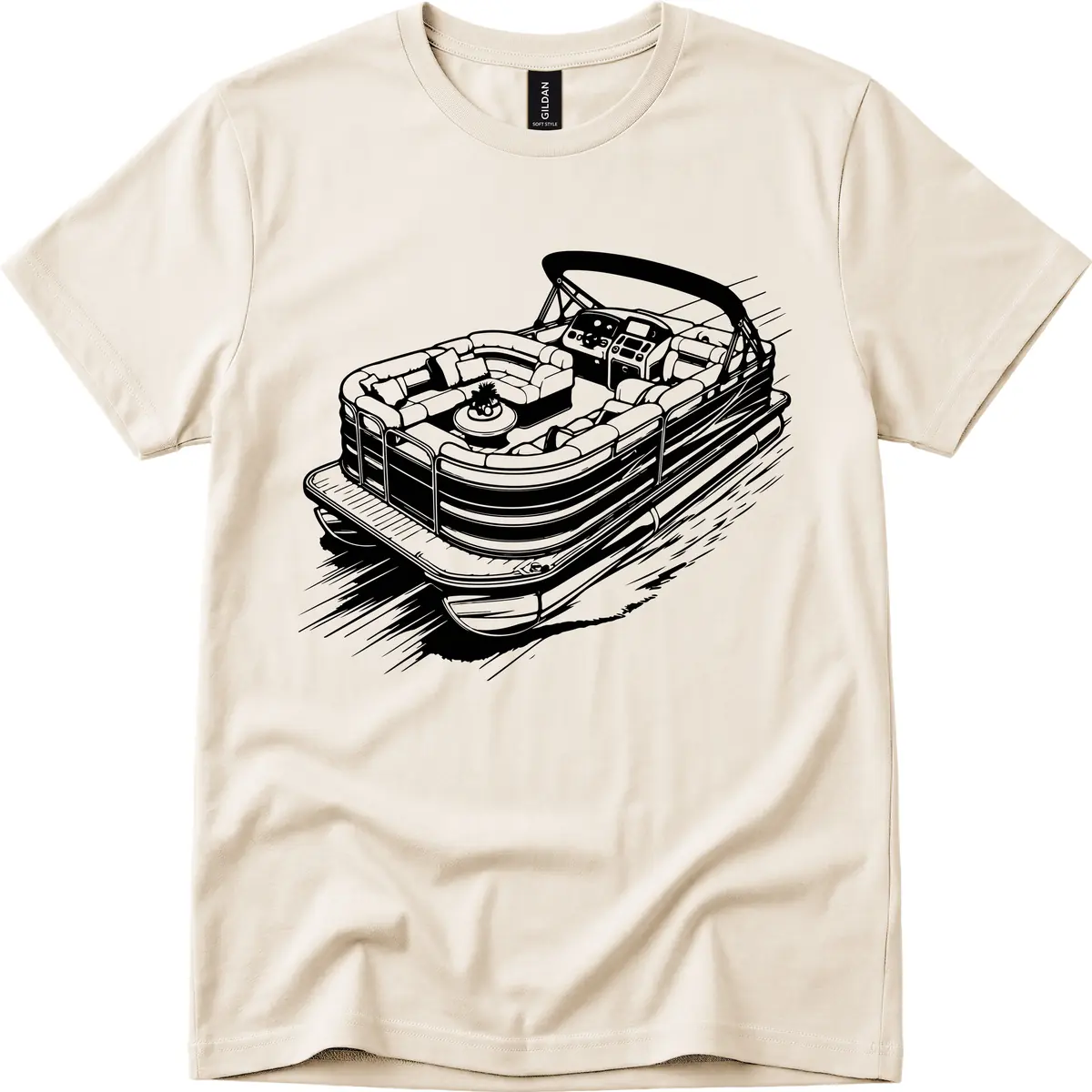 Pontoon Boat Adventure Illustration T-Shirt in Natural