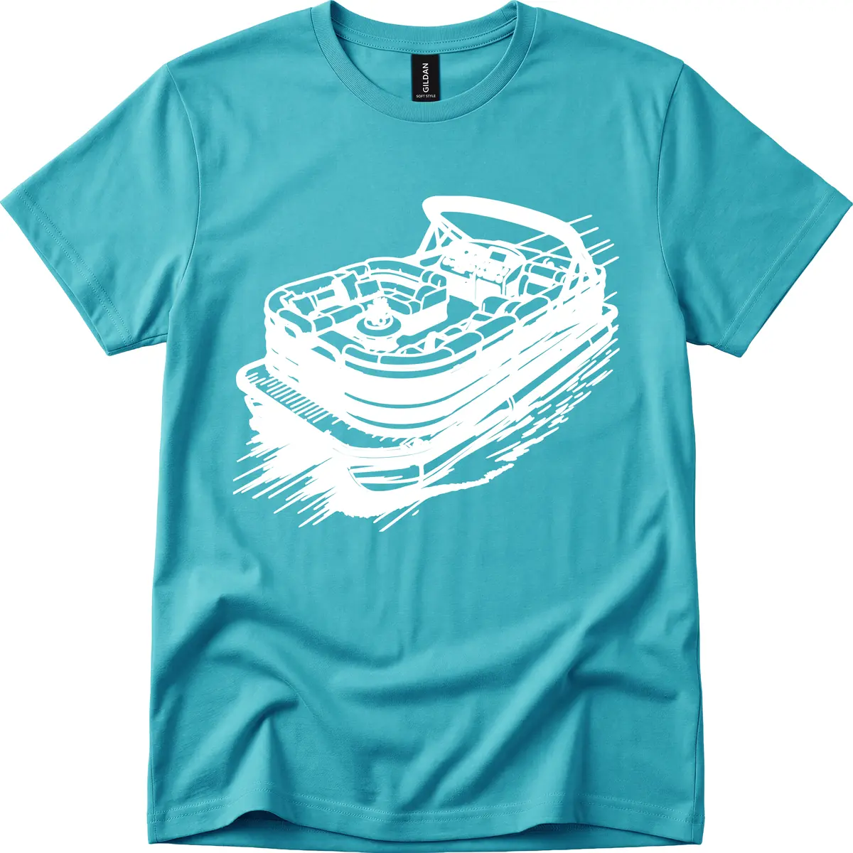 Pontoon Boat Adventure Illustration T-Shirt in Tropical Blue
