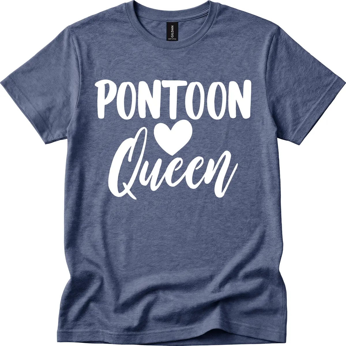 Pontoon Queen Heart Design T-Shirt in Heather Navy