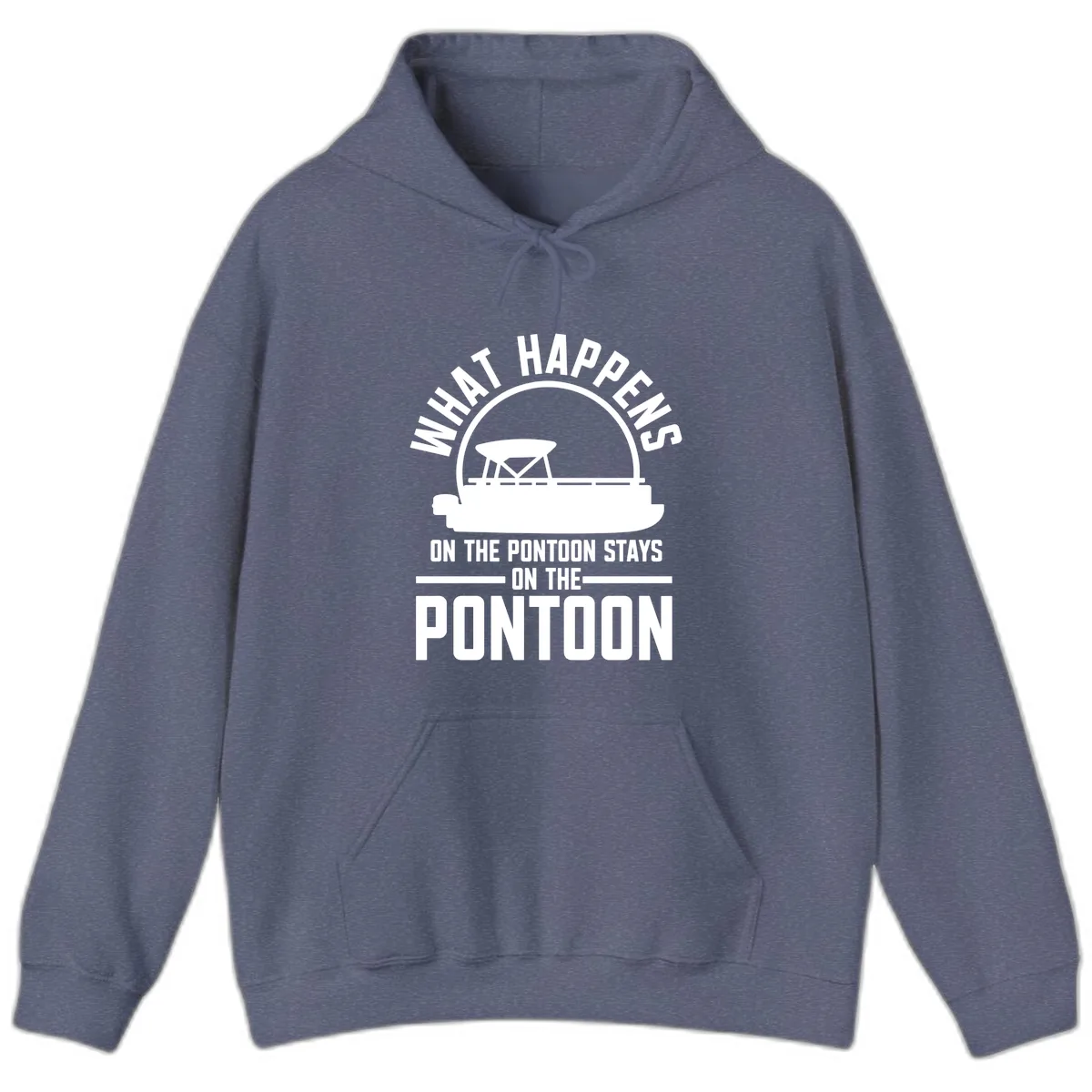 What Happens On The Pontoon Stays On The Pontoon Hoodie in Heather Navy