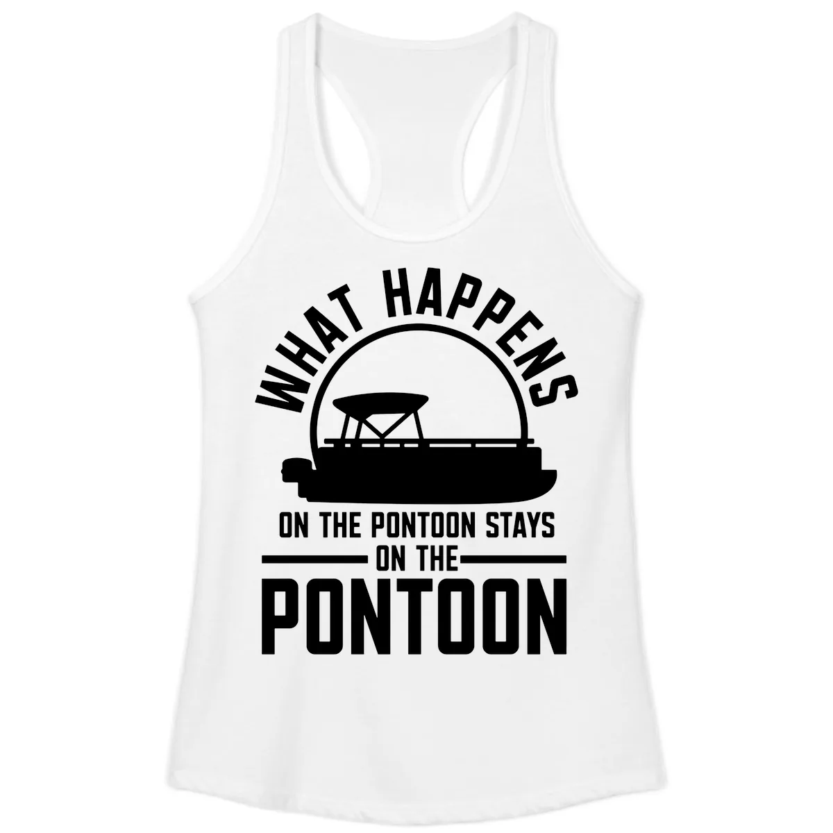 What Happens On The Pontoon Stays On The Pontoon Ladies Tank in White