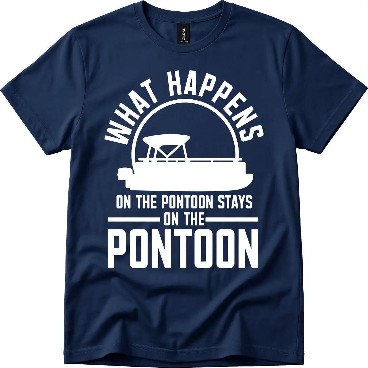 What Happens On The Pontoon Stays On The Pontoon T-Shirt in Navy