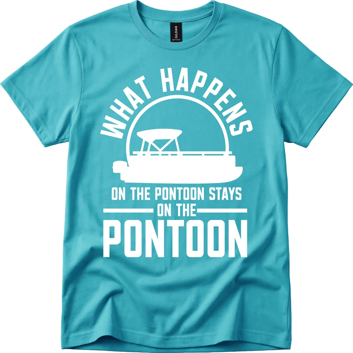 What Happens On The Pontoon Stays On The Pontoon T-Shirt in Tropical Blue