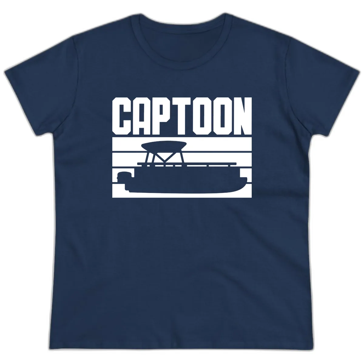 Pontoon Boat Captain Design Ladies Tee in Navy