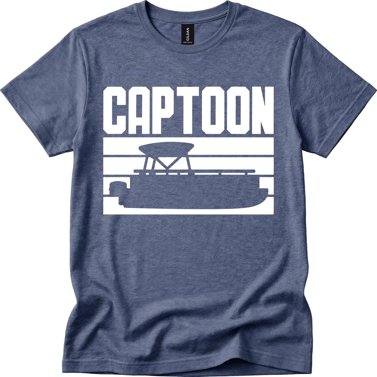 Pontoon Boat Captain Design T-Shirt in Heather Navy