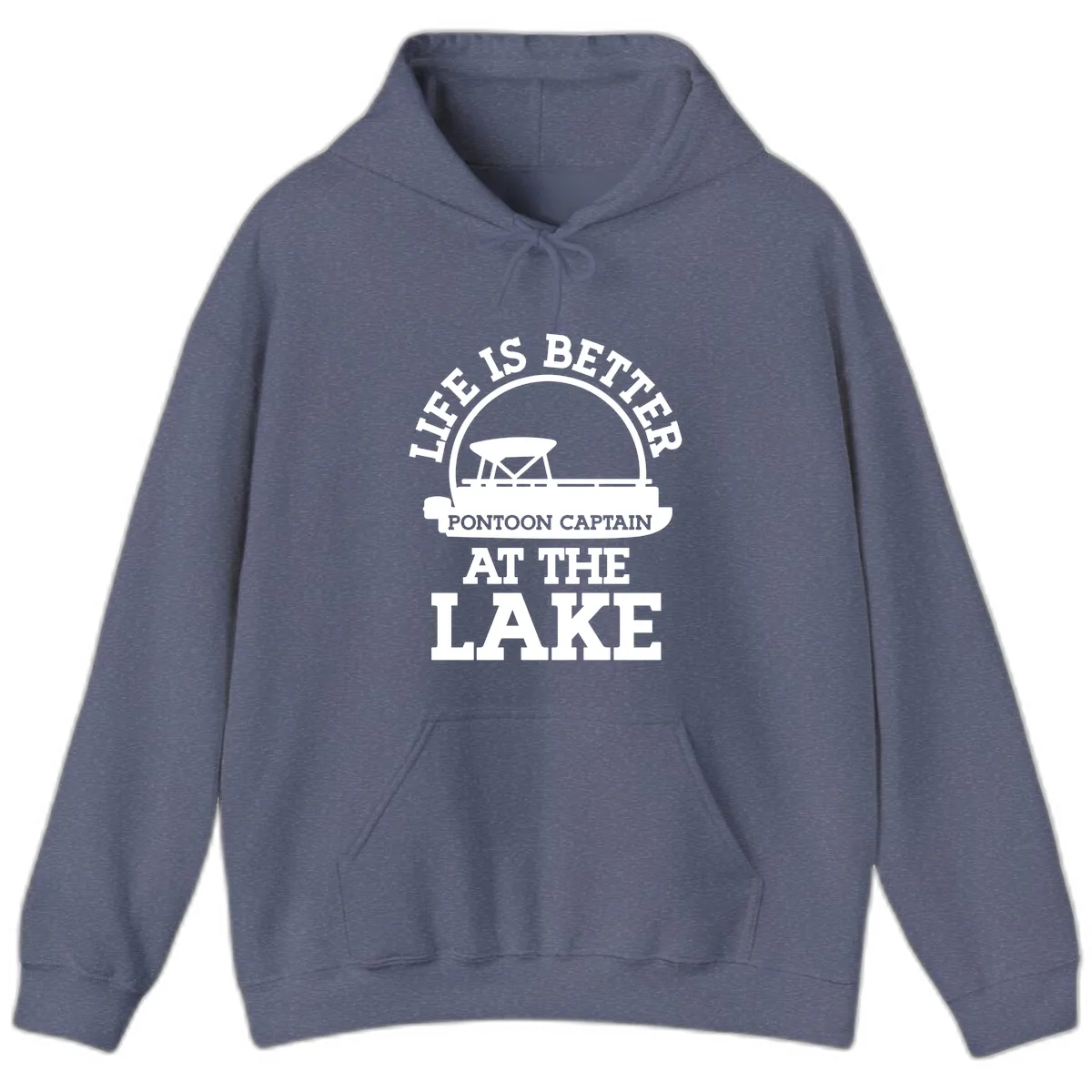 Life Is Better Pontoon Captain At The Lake Hoodie in Heather Navy