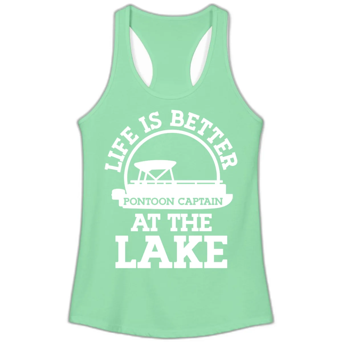 Life Is Better Pontoon Captain At The Lake Ladies Tank in Solid Mint