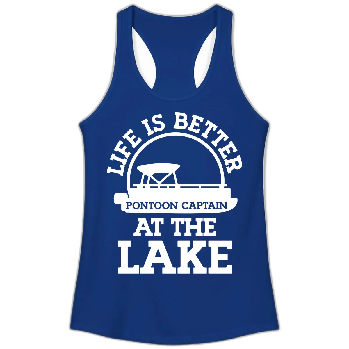 Life Is Better Pontoon Captain At The Lake Ladies Tank in Solid Royal