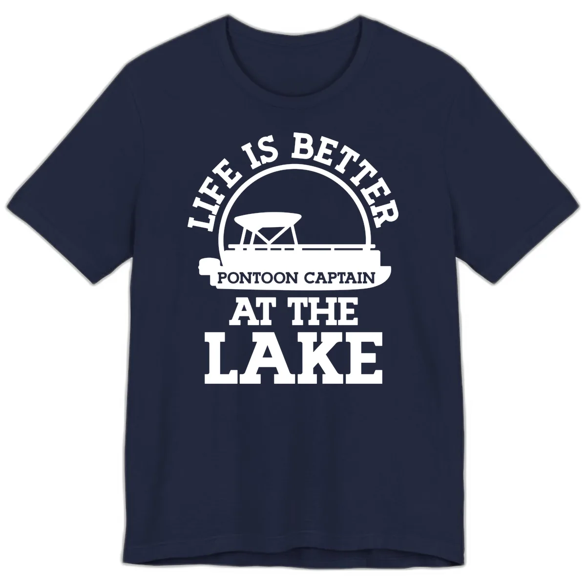 Life Is Better Pontoon Captain At The Lake Premium T-Shirt in Navy