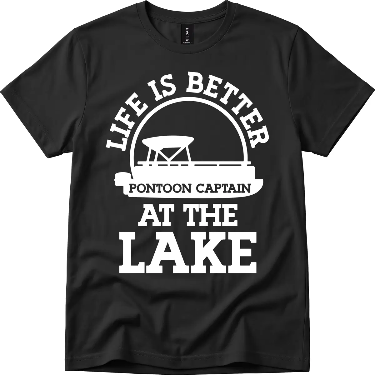 Life Is Better Pontoon Captain At The Lake T-Shirt in Black