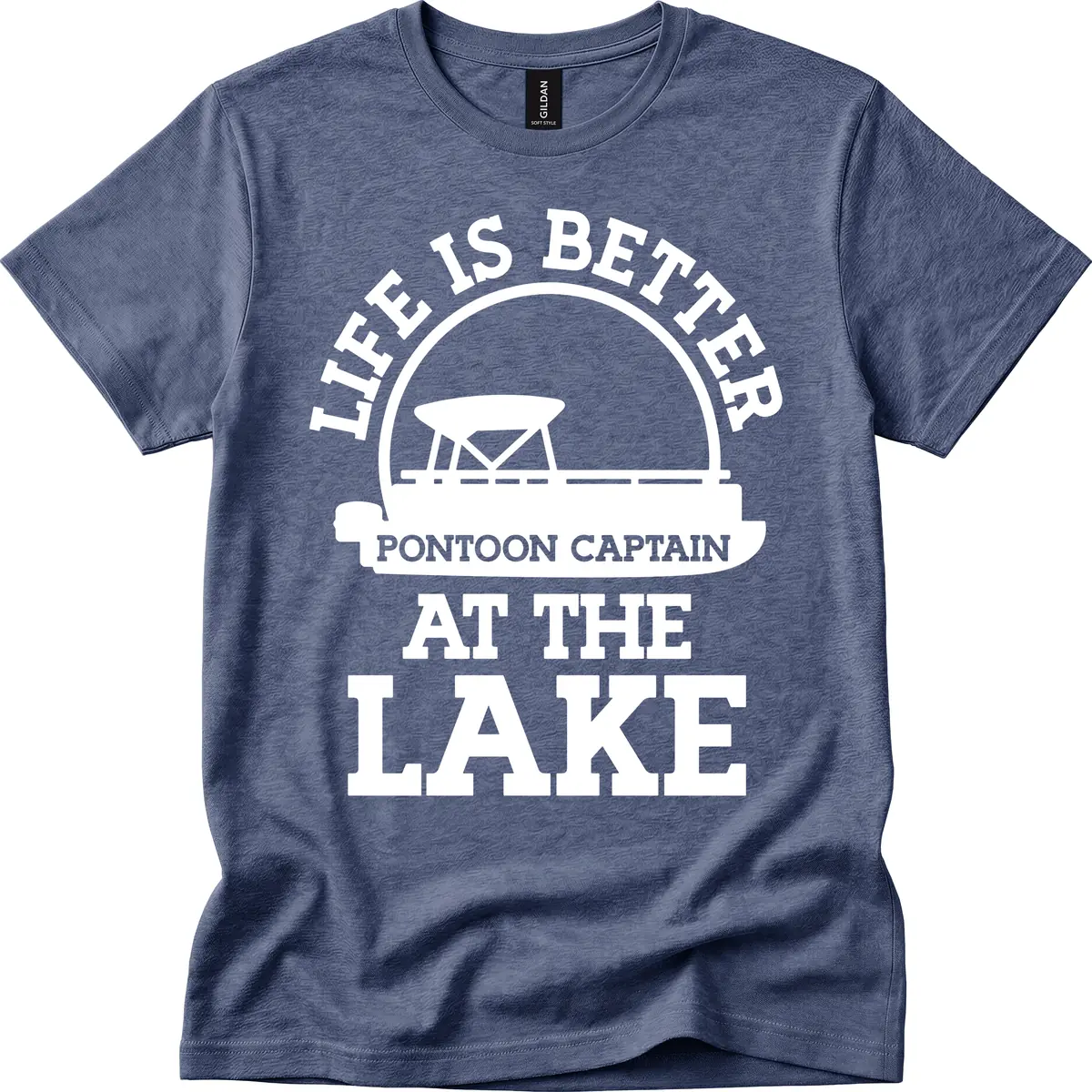 Life Is Better Pontoon Captain At The Lake T-Shirt in Heather Navy