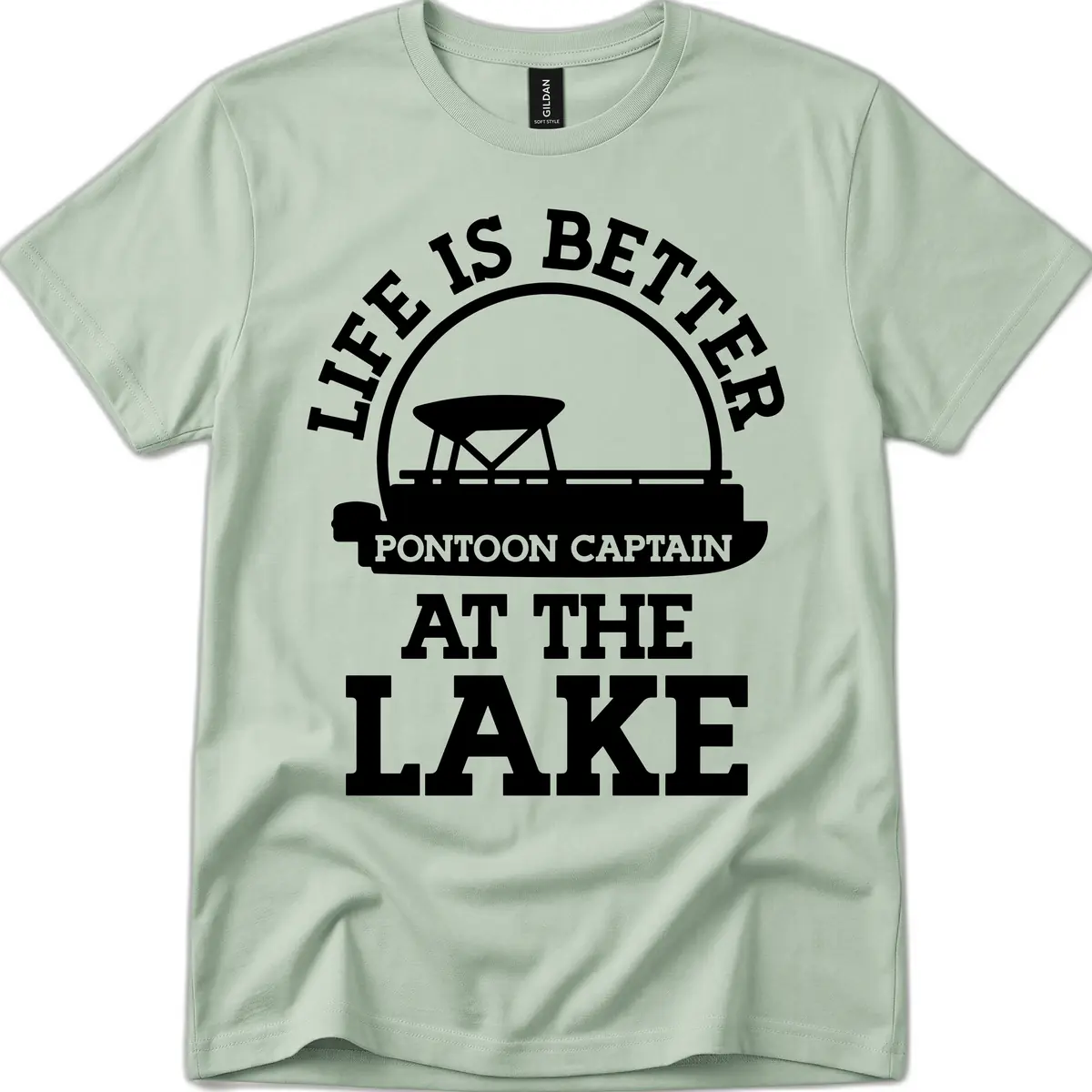 Life Is Better Pontoon Captain At The Lake T-Shirt in Sage