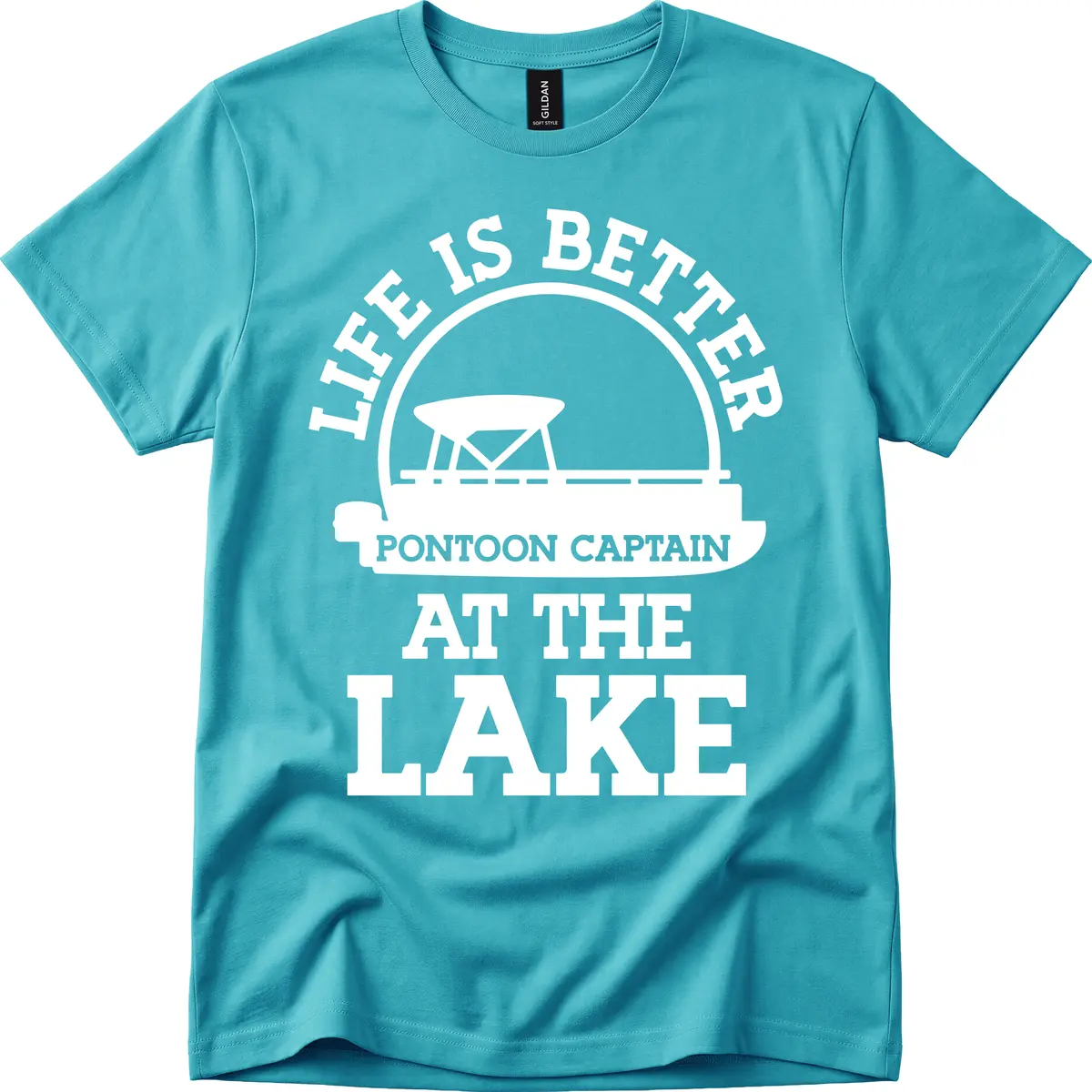 Life Is Better Pontoon Captain At The Lake T-Shirt in Tropical Blue