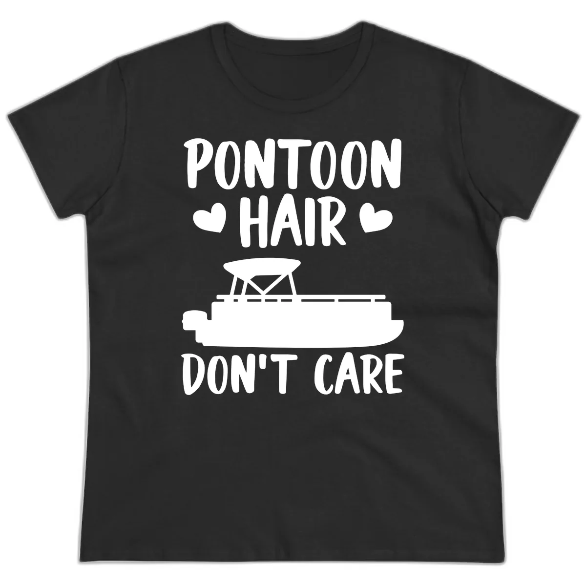 Pontoon Hair Don't Care Ladies Tee in Black