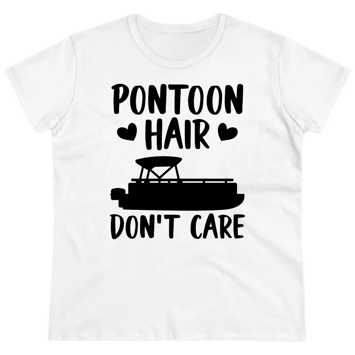 Pontoon Hair Don't Care Ladies Tee in White