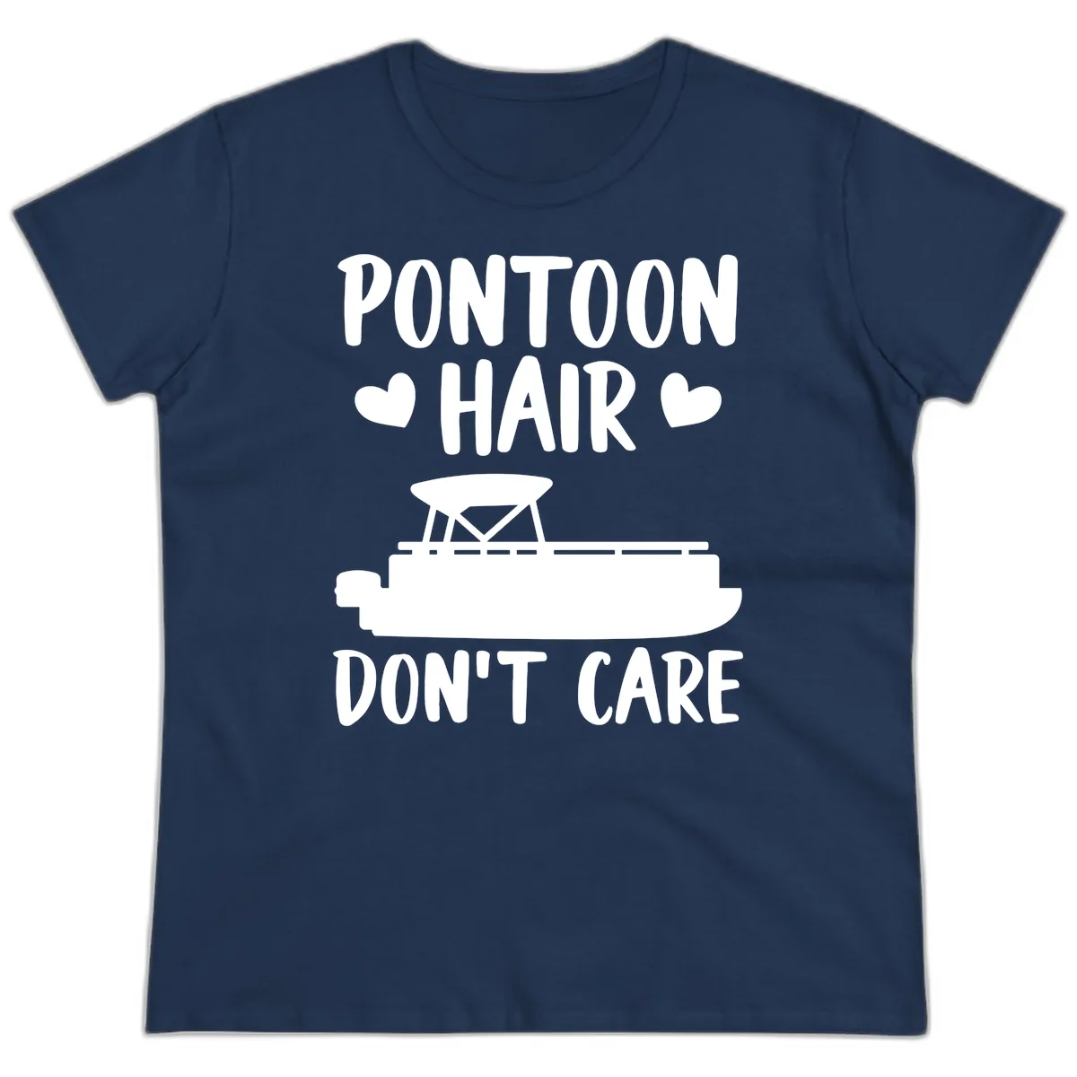 Pontoon Hair Don't Care Ladies Tee in Navy