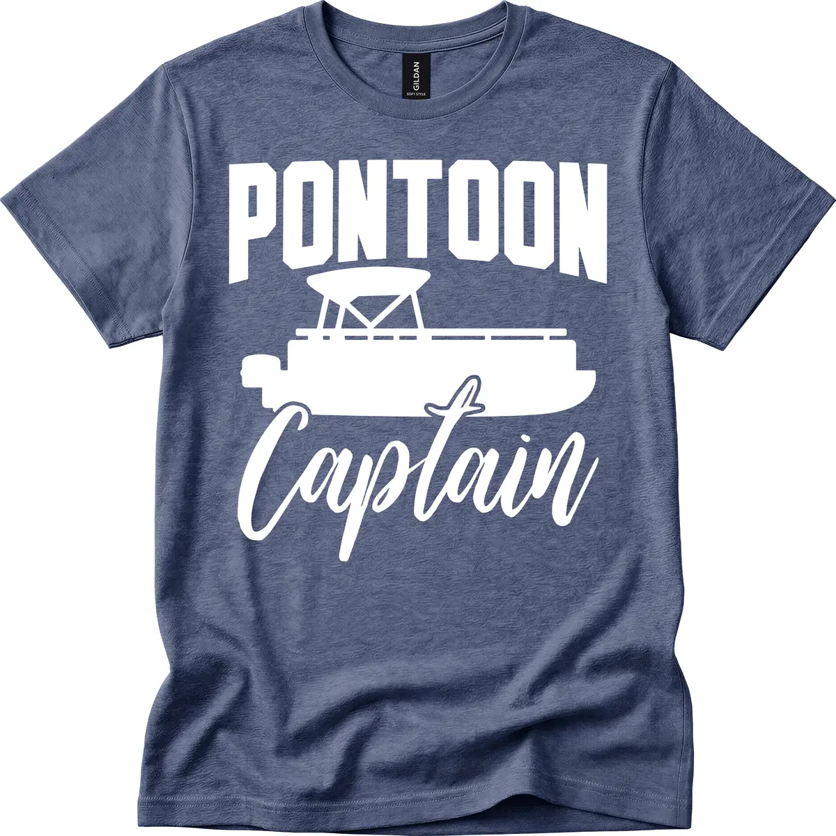 Pontoon Captain Boat Life T-Shirt in Heather Navy