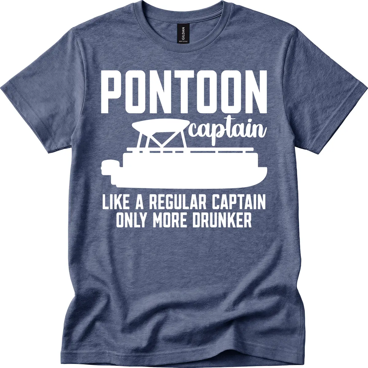 Pontoon Captain Like A Regular Captain Only More Drunker T-Shirt in Heather Navy