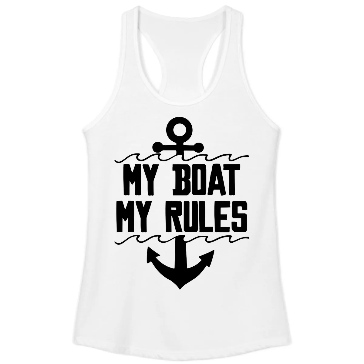 My Boat My Rules Anchor Design Ladies Tank in White