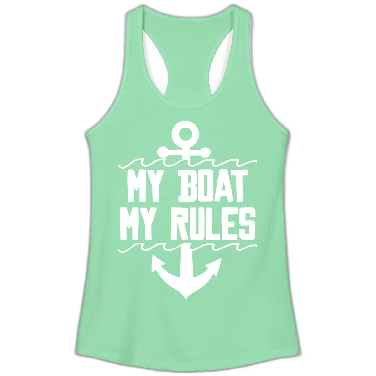 My Boat My Rules Anchor Design Ladies Tank in Solid Mint