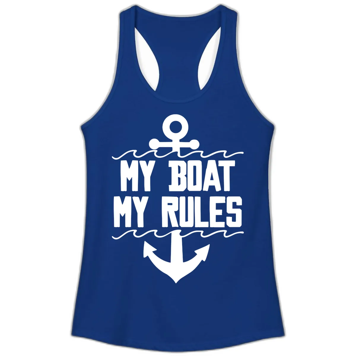 My Boat My Rules Anchor Design Ladies Tank in Solid Royal