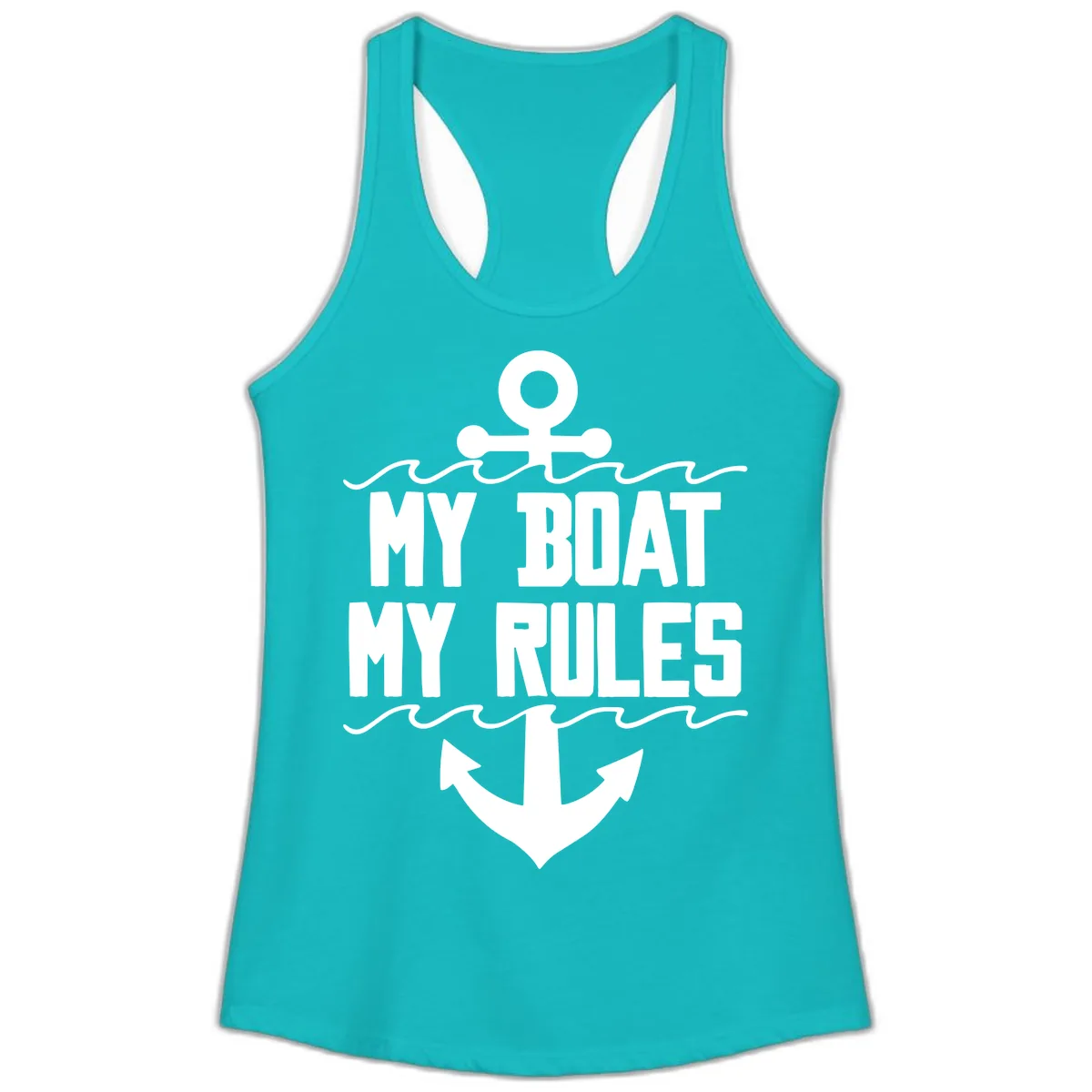My Boat My Rules Anchor Design Ladies Tank in Tahiti Blue