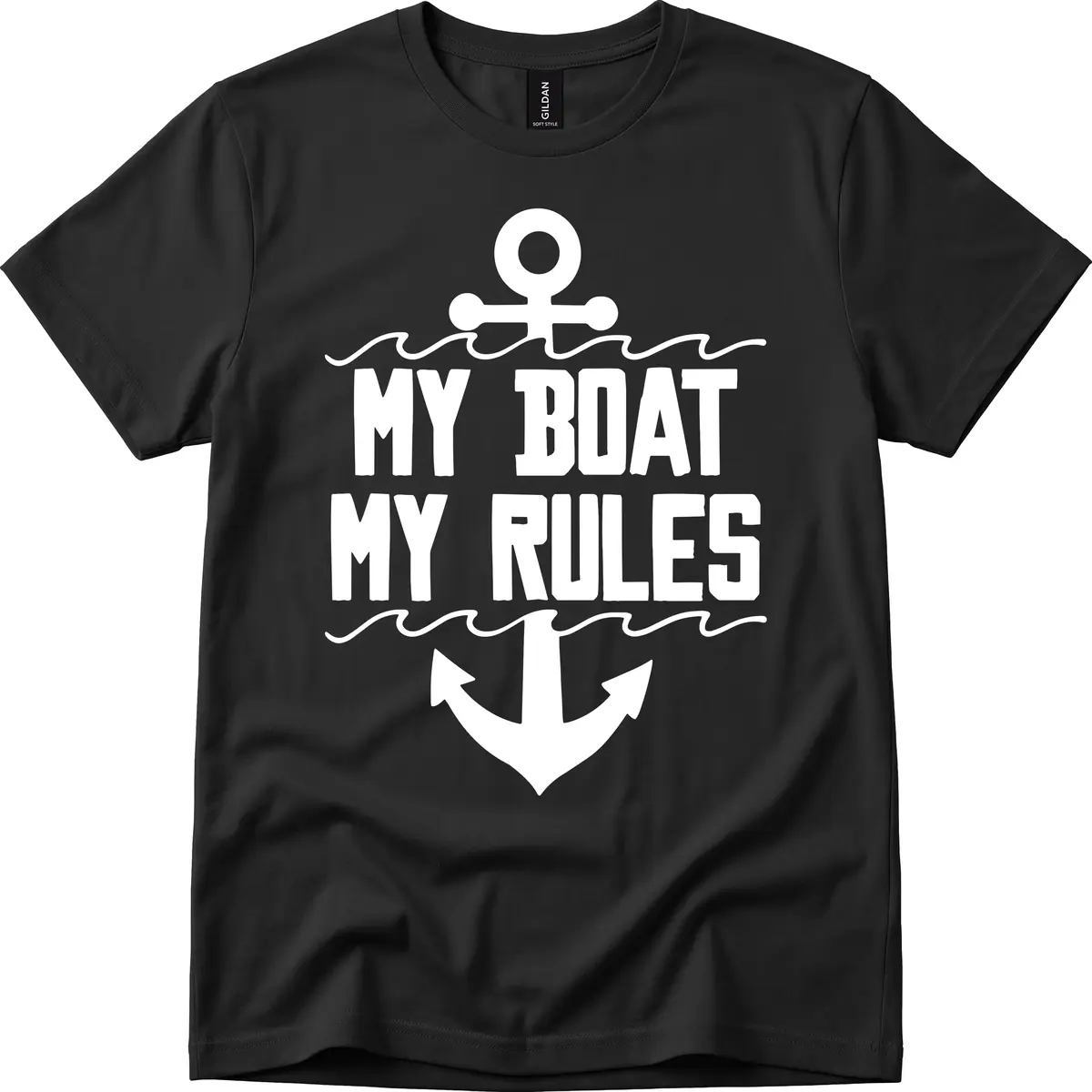 My Boat My Rules Anchor Design T-Shirt in Black