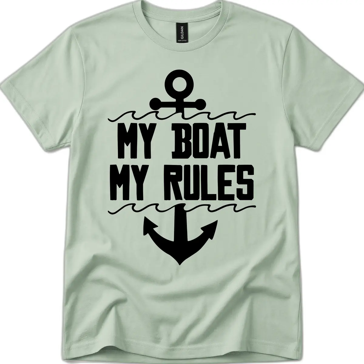 My Boat My Rules Anchor Design T-Shirt in Sage