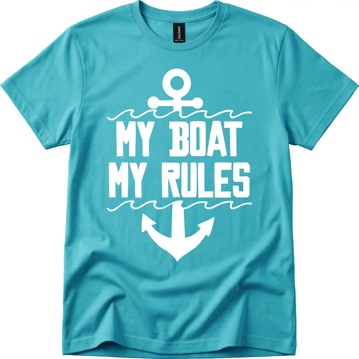 My Boat My Rules Anchor Design T-Shirt in Tropical Blue