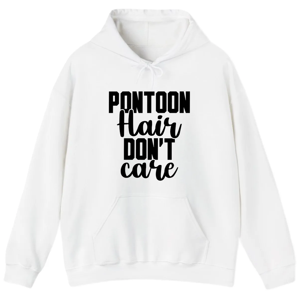 Pontoon Hair Don't Care Slogan Hoodie in White