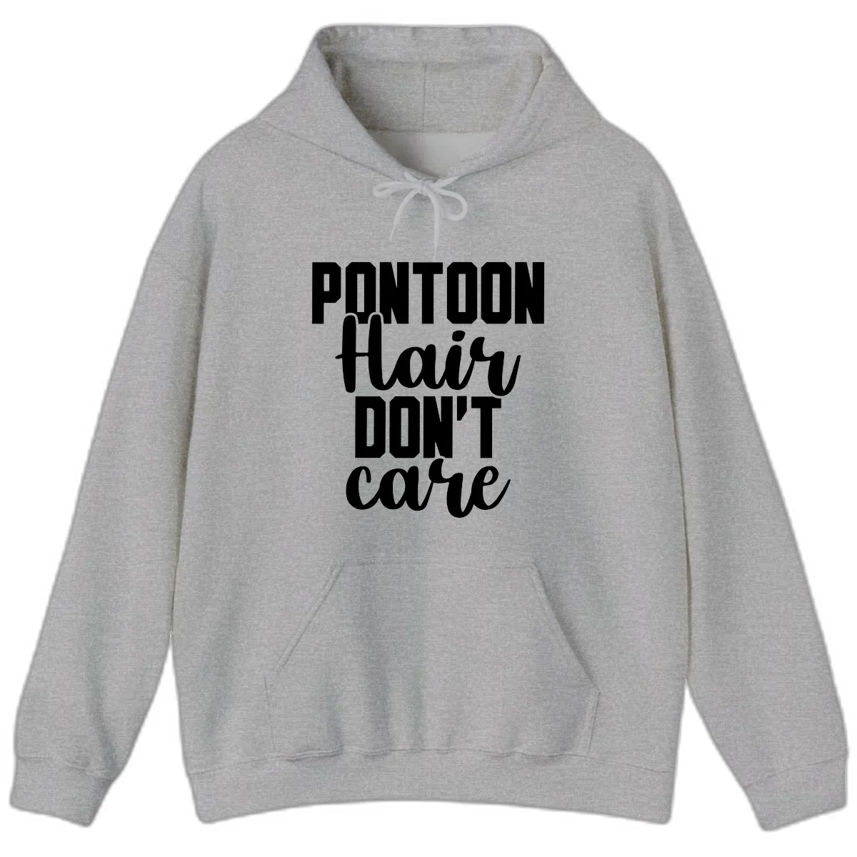 Pontoon Hair Don't Care Slogan Hoodie in Sport Grey