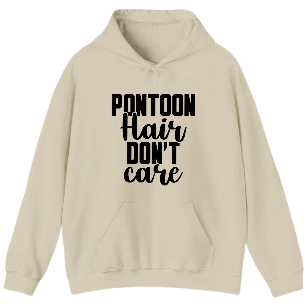 Pontoon Hair Don't Care Slogan Hoodie in Sand