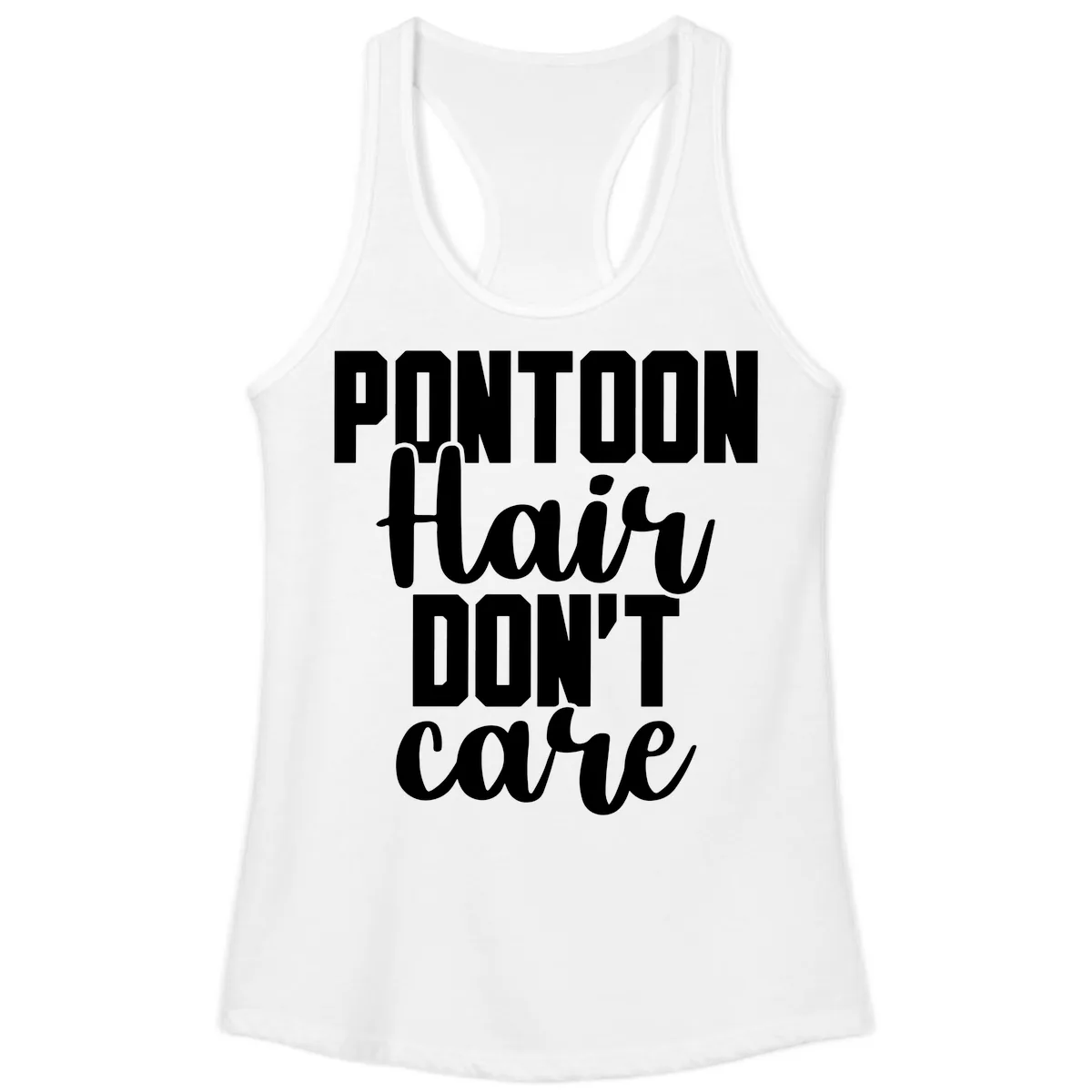 Pontoon Hair Don't Care Slogan Ladies Tank in White