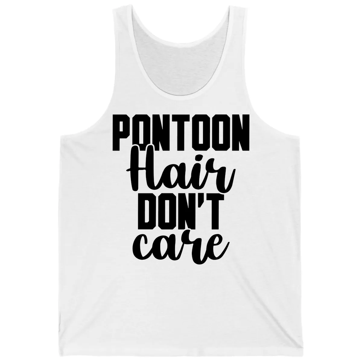 Pontoon Hair Don't Care Slogan Tank in White