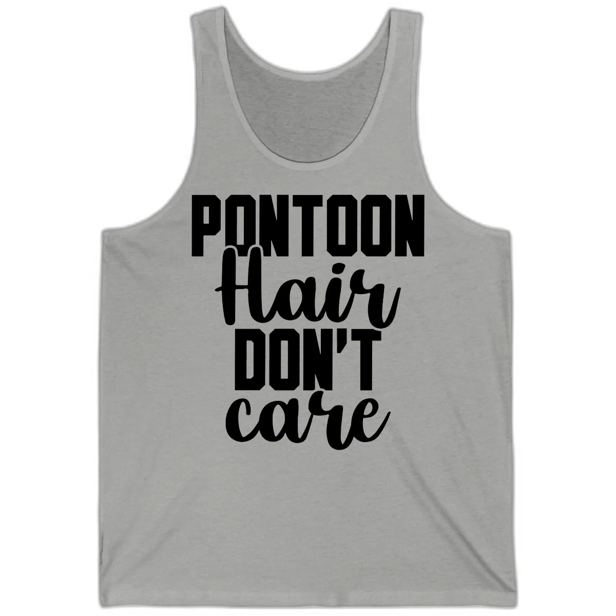 Pontoon Hair Don't Care Slogan Tank in Athletic Heather