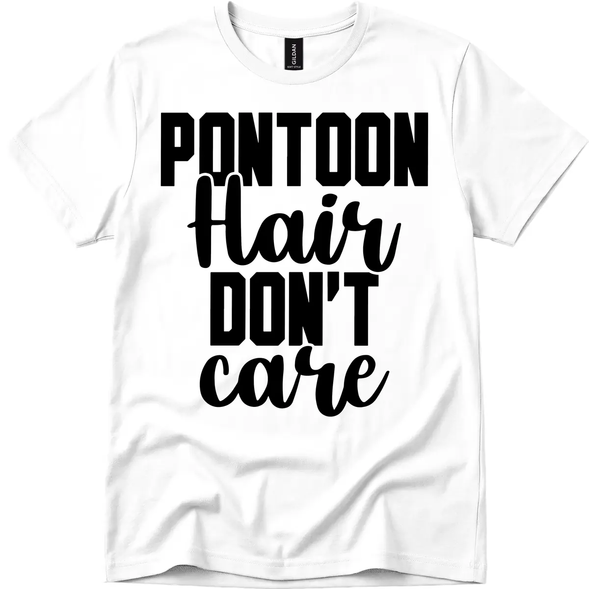 Pontoon Hair Don't Care Slogan T-Shirt in White