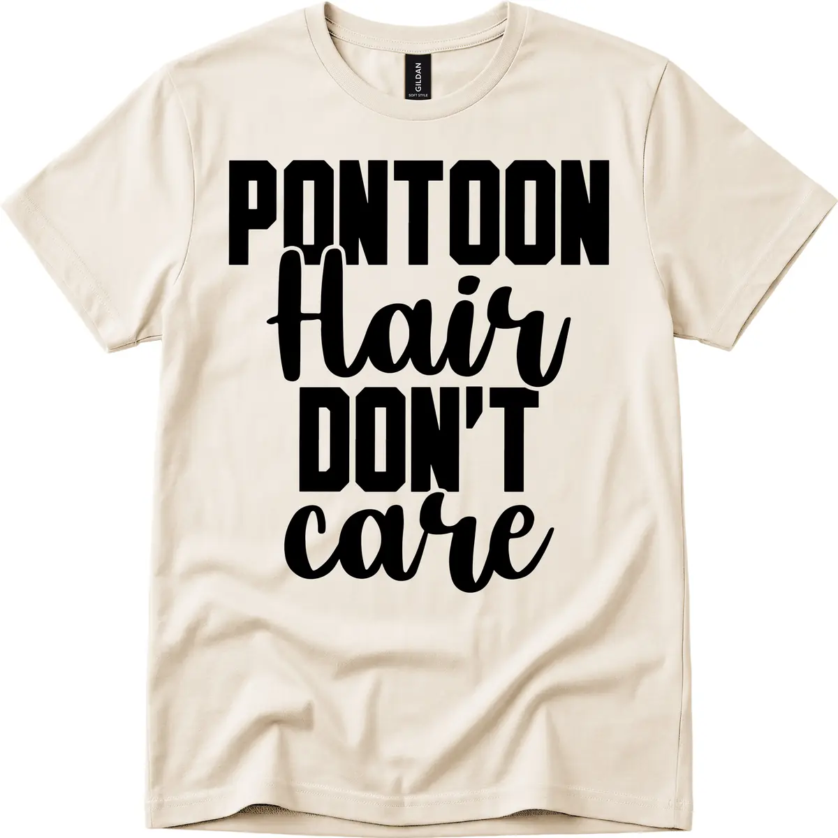 Pontoon Hair Don't Care Slogan T-Shirt in Natural