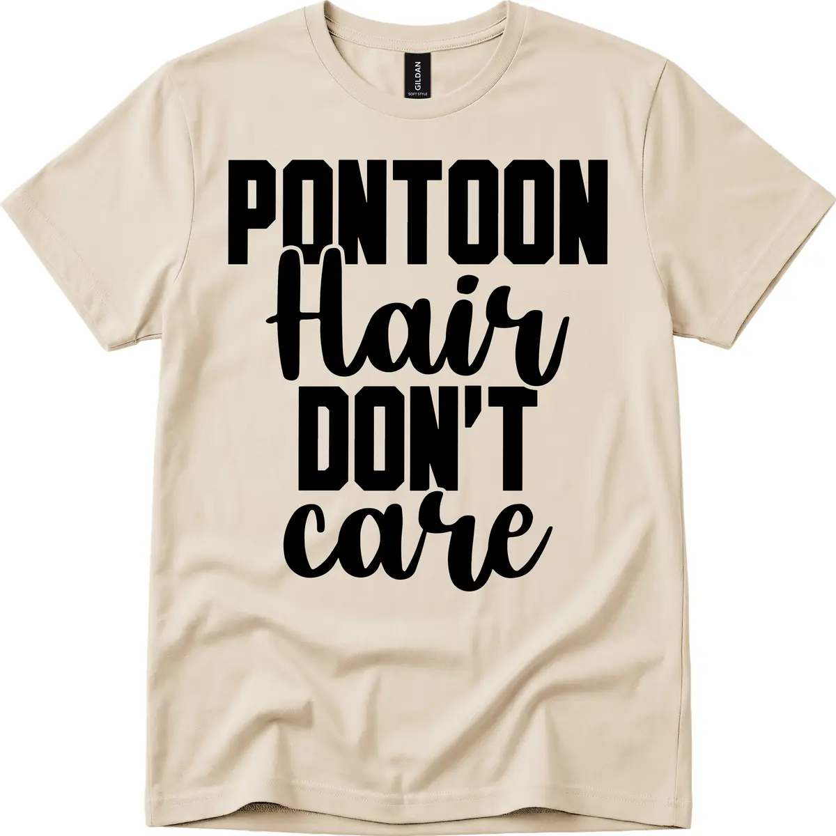 Pontoon Hair Don't Care Slogan T-Shirt in Sand