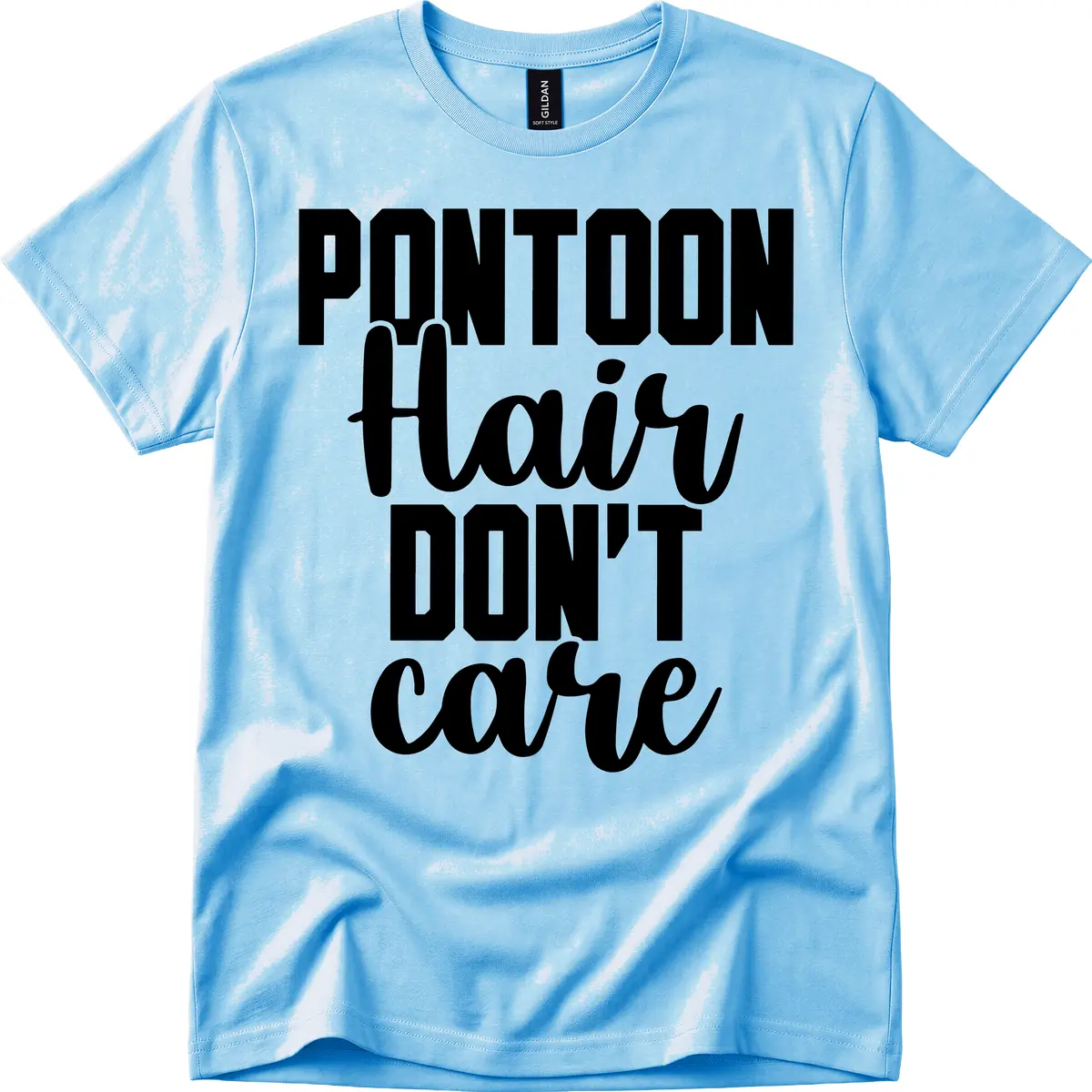Pontoon Hair Don't Care Slogan T-Shirt in Sky