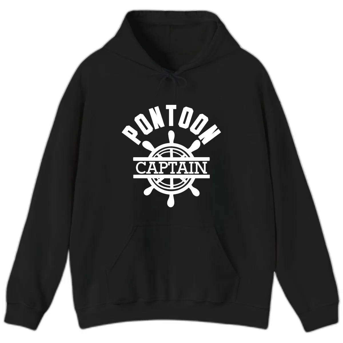 Pontoon Captain Steering Wheel Design Hoodie in Black