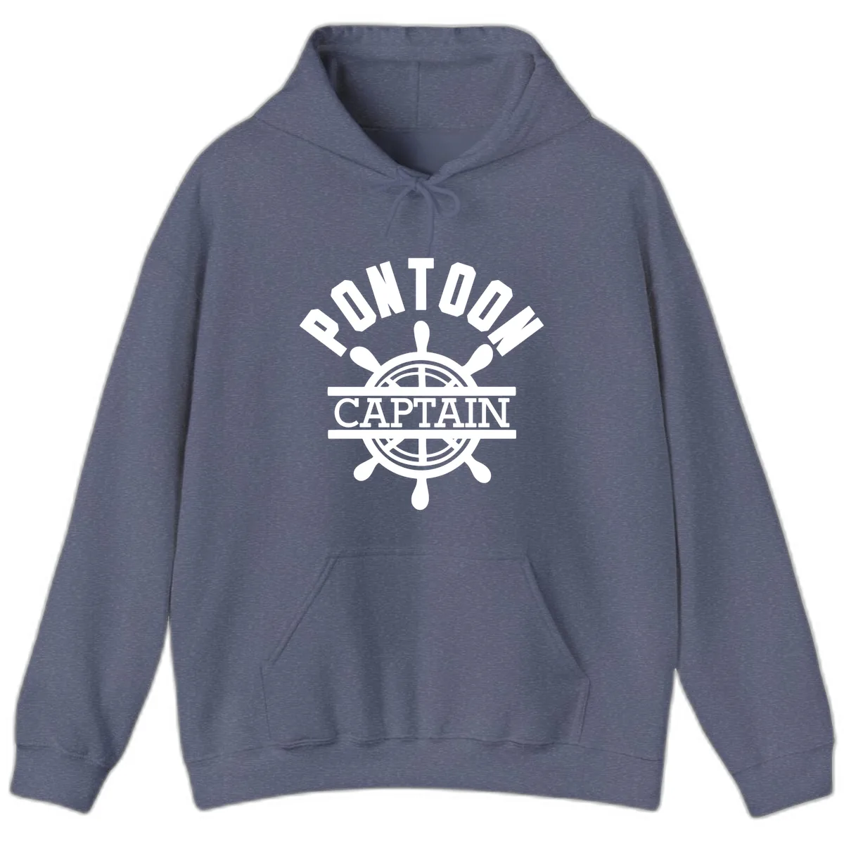 Pontoon Captain Steering Wheel Design Hoodie in Heather Navy
