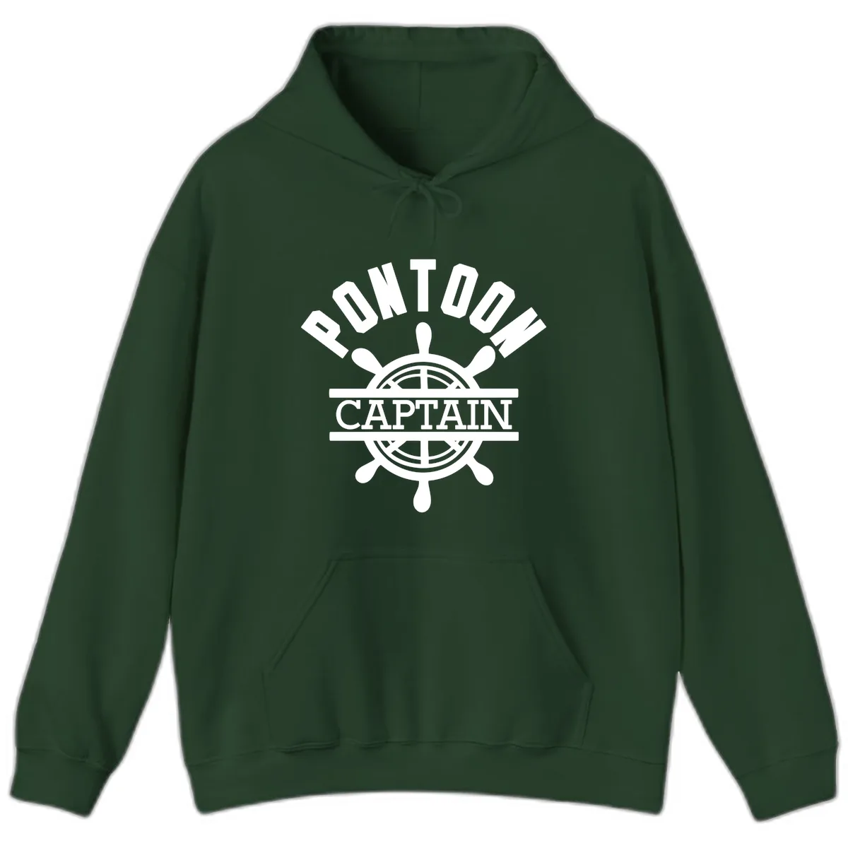 Pontoon Captain Steering Wheel Design Hoodie in Forest Green