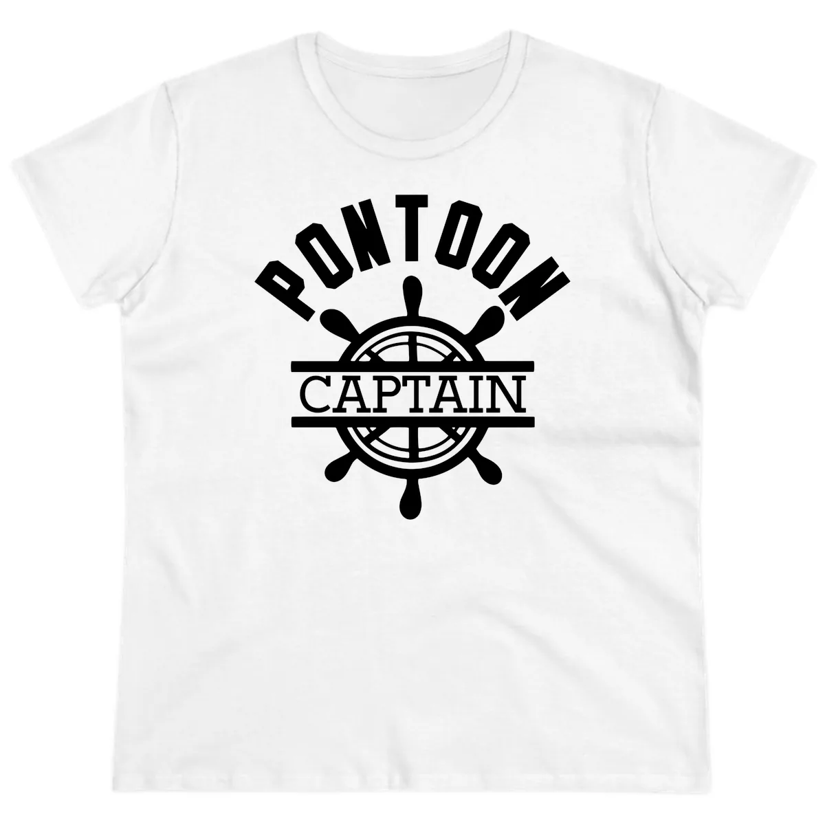 Pontoon Captain Steering Wheel Design Ladies Tee in White